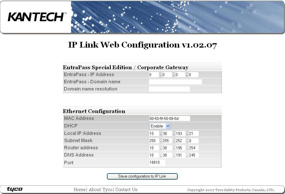 IP Link Web page